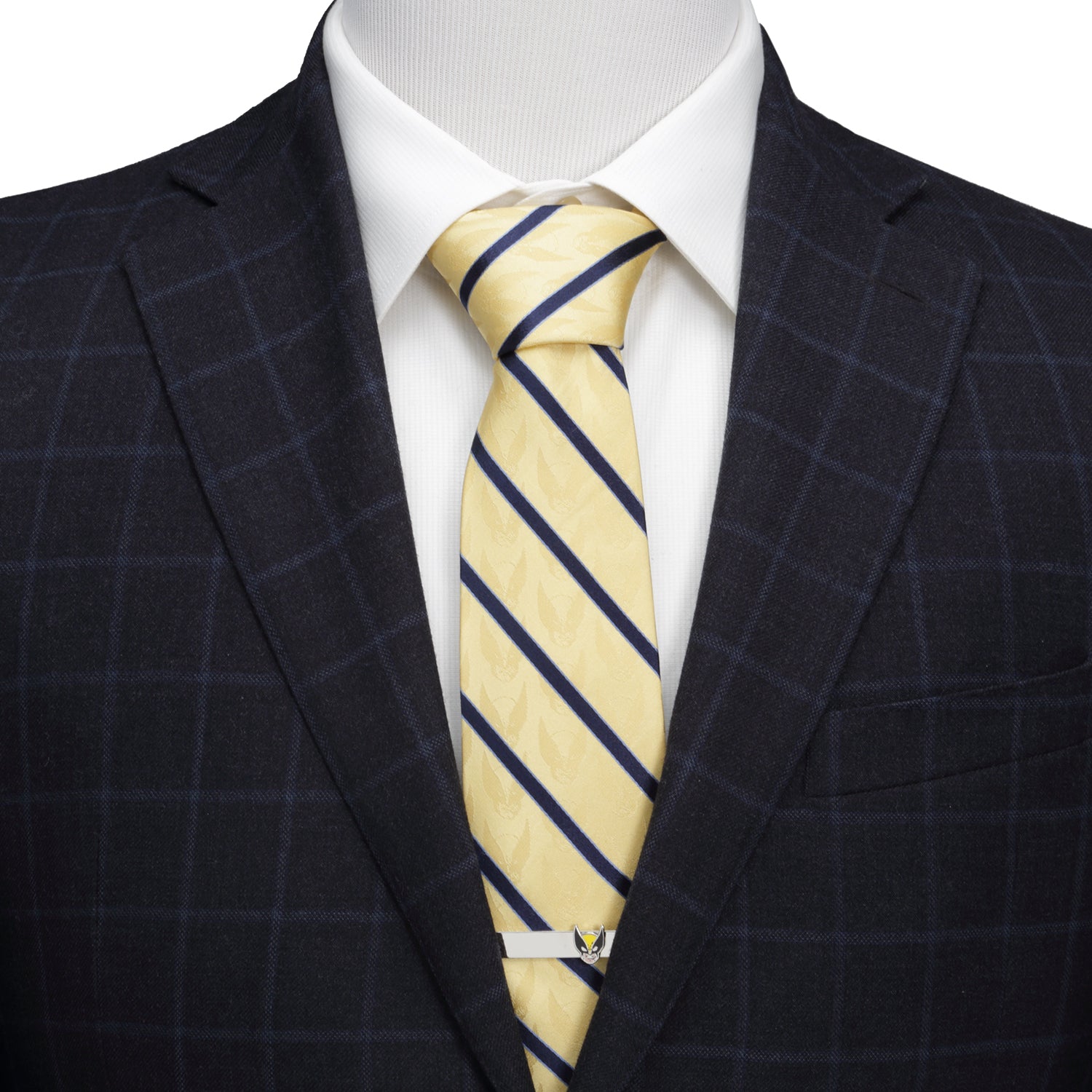 Wolverine Mask Yellow and Navy Stripe Silk Men's Tie Image 2