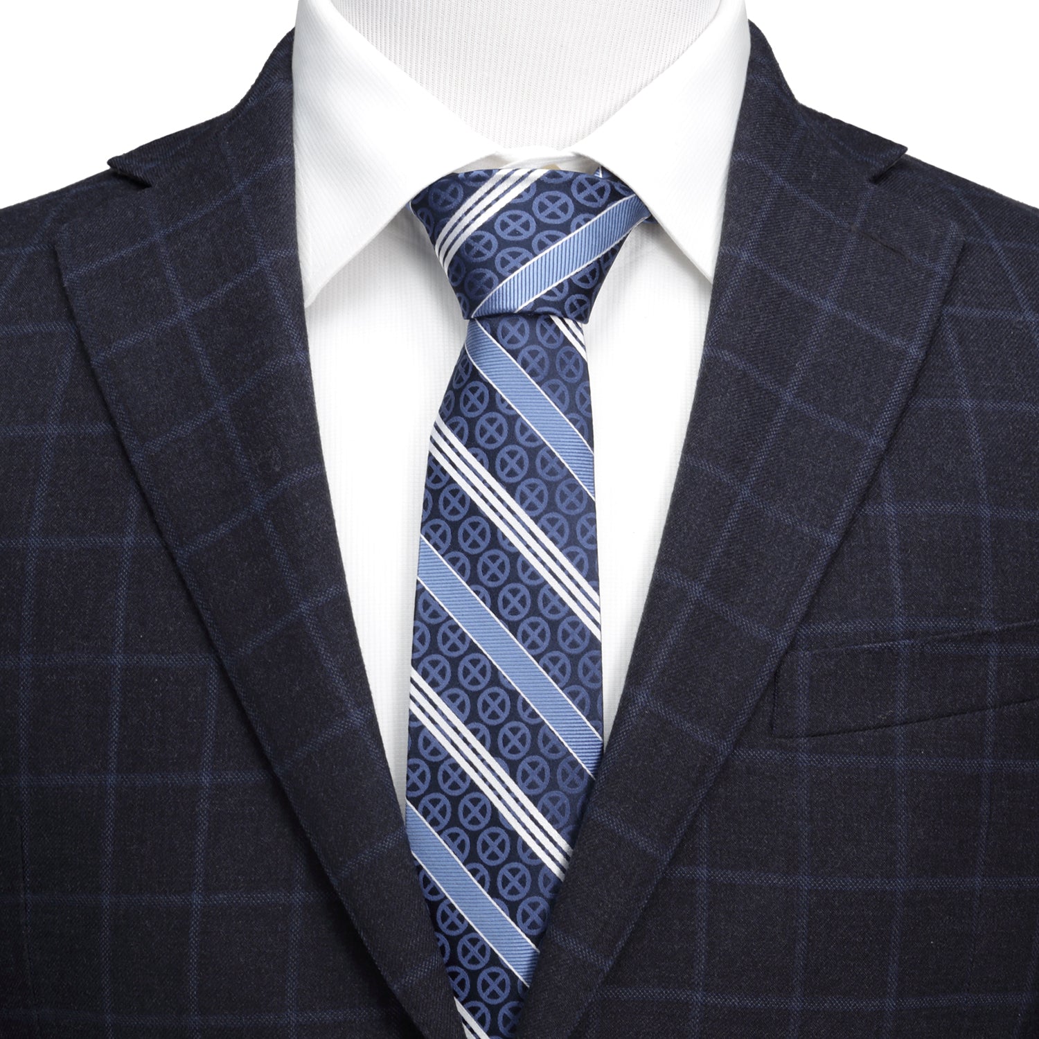 X-Men Symbol Navy Stripe Men's Tie Image 2