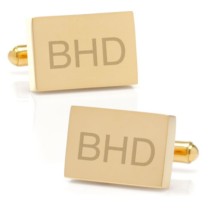 Stainless Steel Gold Plated Block Engravable Cufflinks Image 2