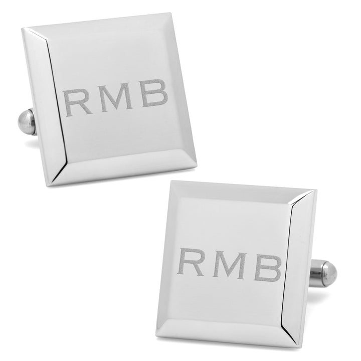 Stainless Steel Beveled Edge Engravable Square Cufflinks Image 2