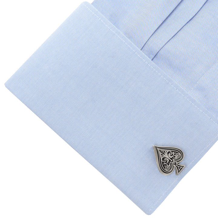 Ace of Spades Antique Silver Cufflinks Image 3