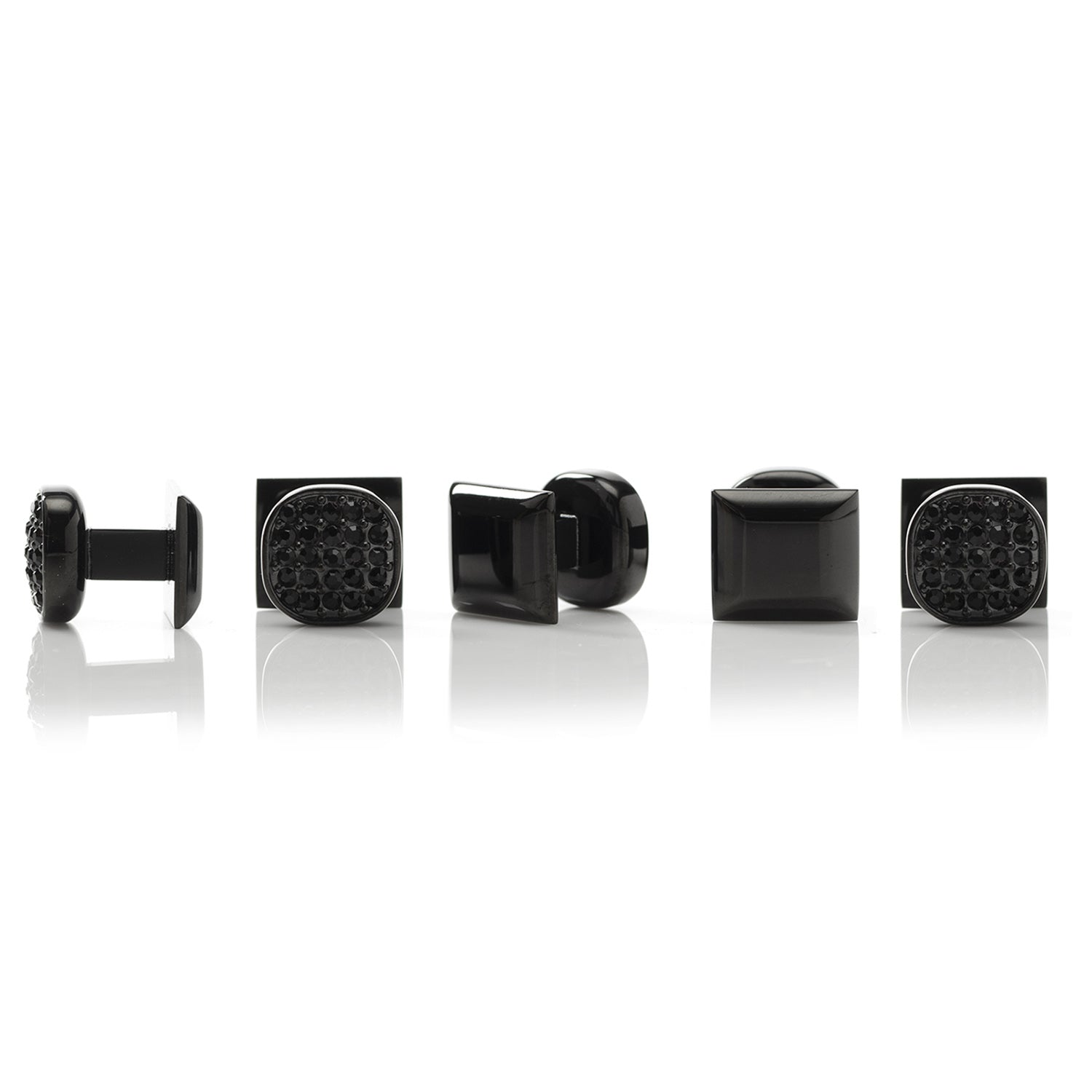 Black Stainless Steel Black Crystal Cufflink and 5-Stud Set Image 3