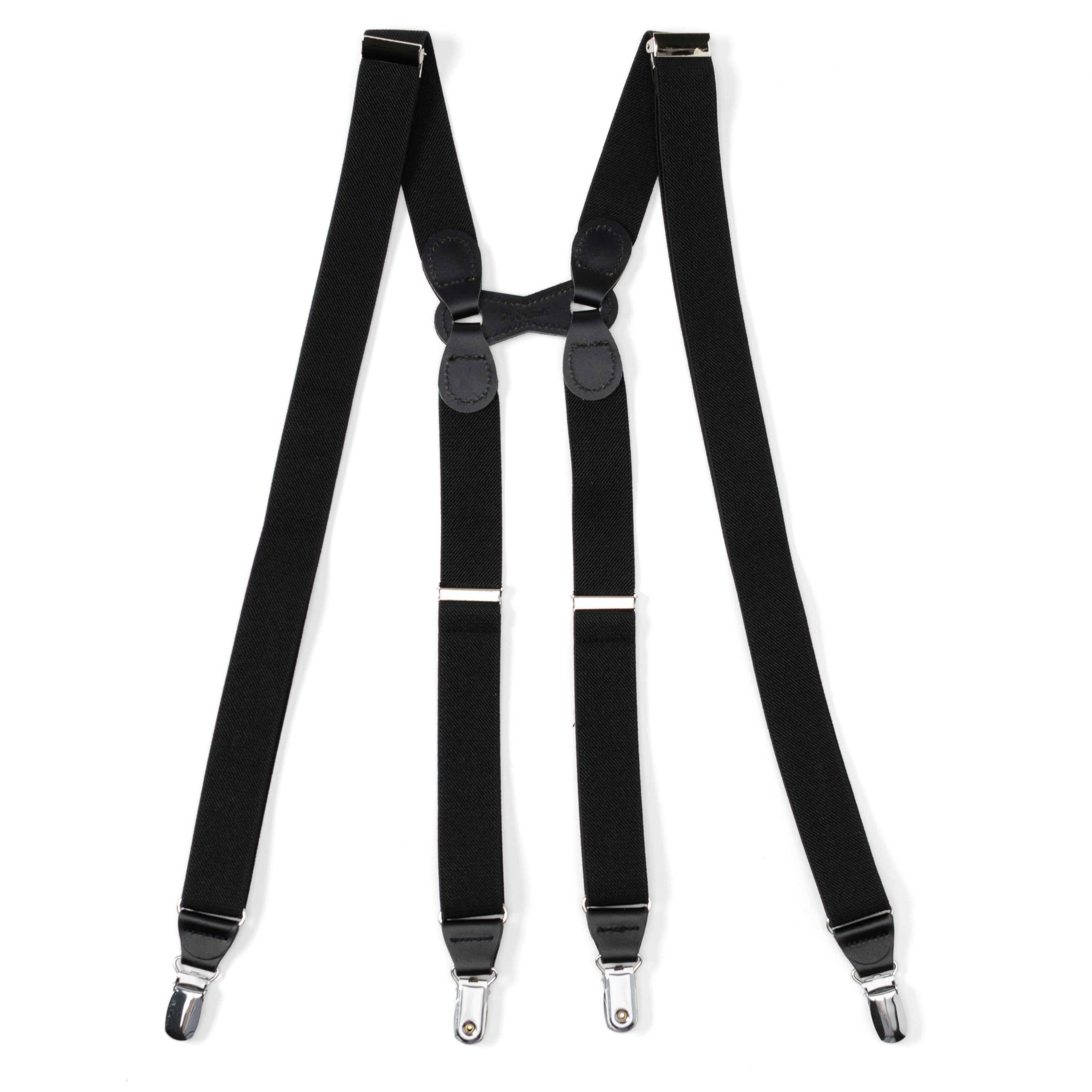 Black Leather/Silver Clip X Back Suspenders Image 1