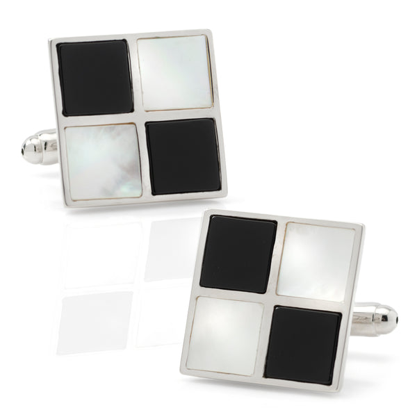 Mother of Pearl and Onyx Check Cufflinks Image 1