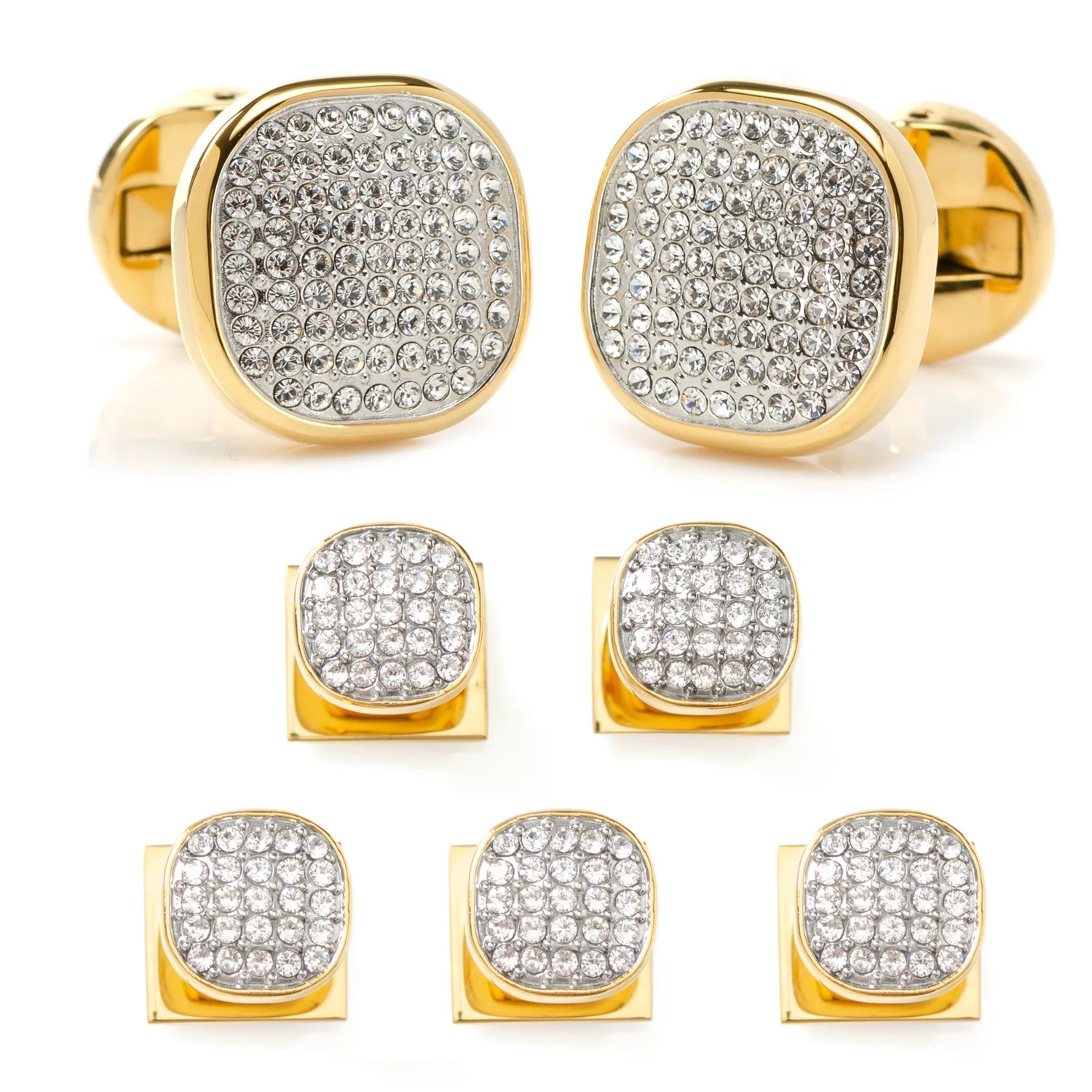 Gold Stainless Steel White Pave Crystal 5-Stud Set Image 1