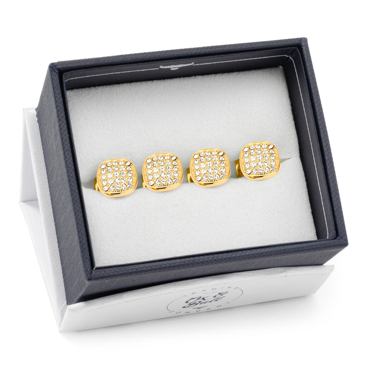 Stainless Steel Gold Plated White Pave Crystal Studs Image 4