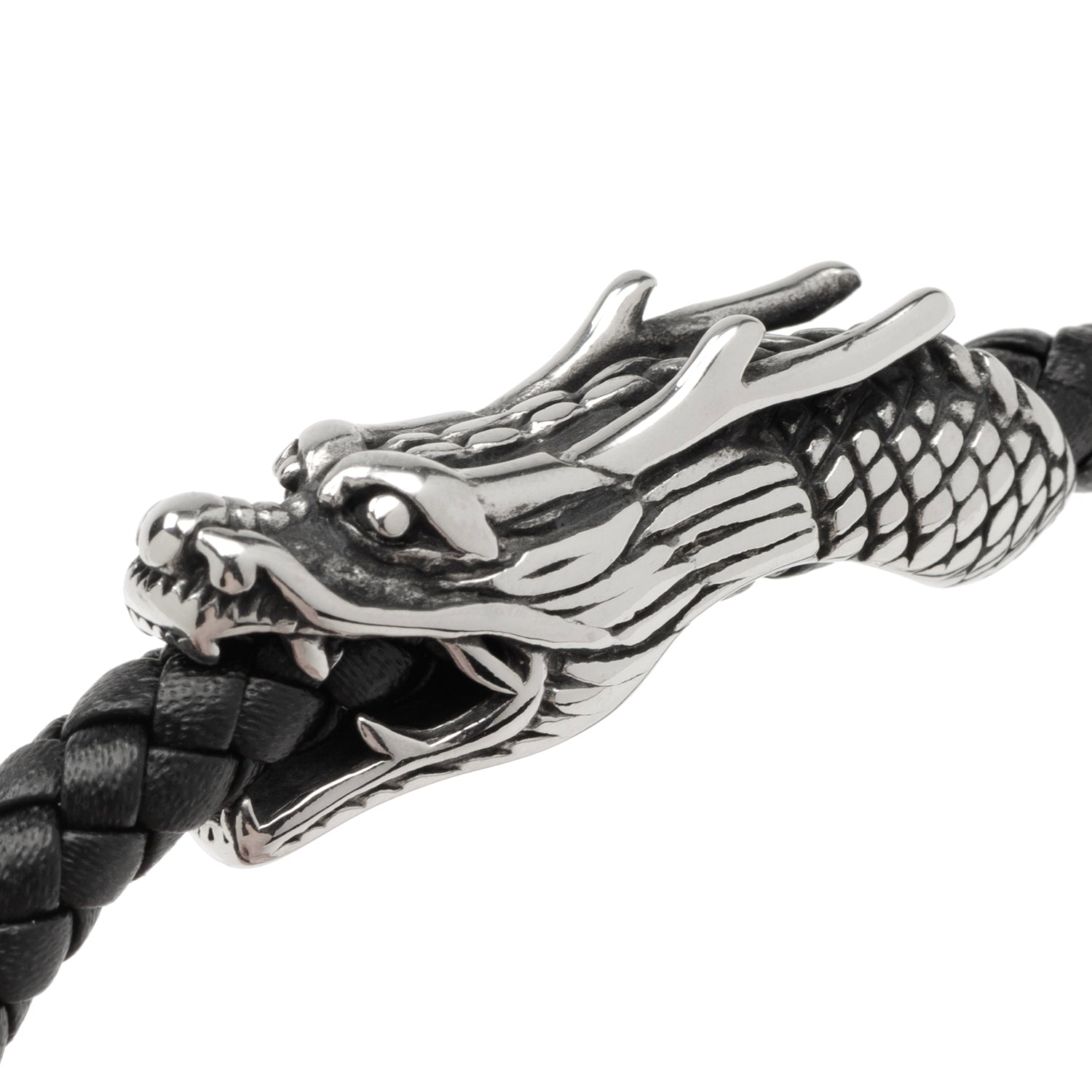 Dragon Head Braided Black Leather Bracelet with Magnetic Closure Image 3