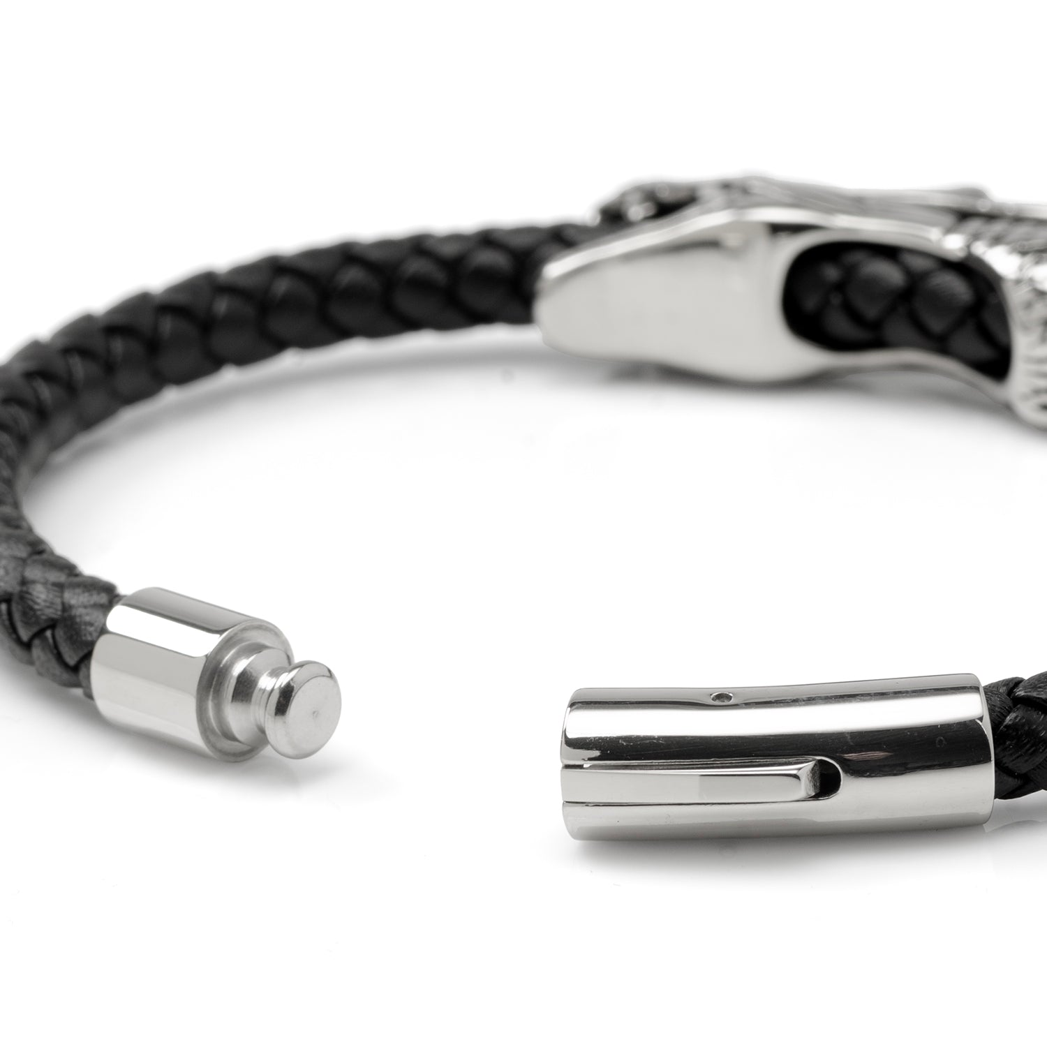 Dragon Head Braided Black Leather Bracelet with Magnetic Closure Image 5