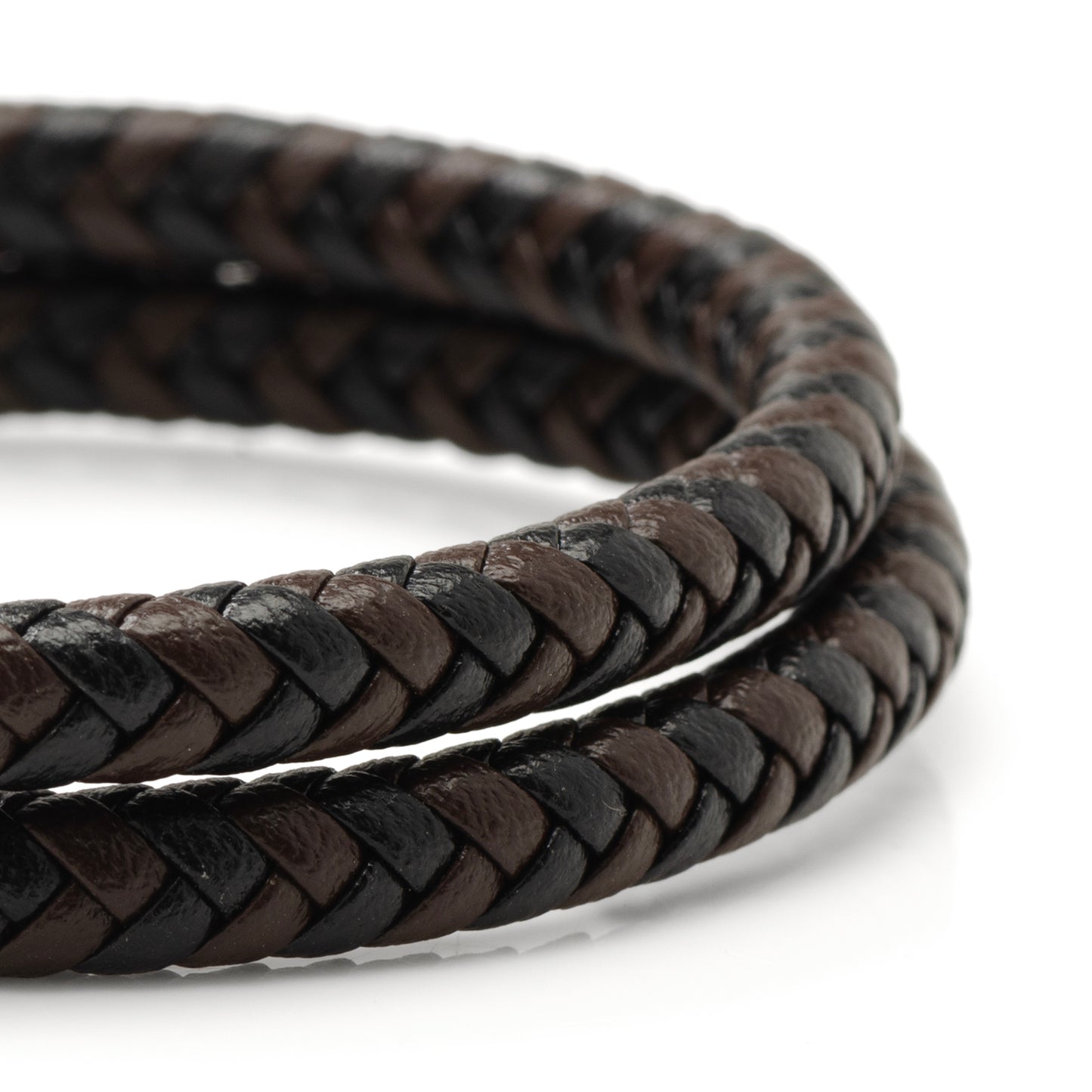 Black and Brown Braided Leather Bracelet with Gunmetal Stainless Steel Magnetic Clasp Image 4