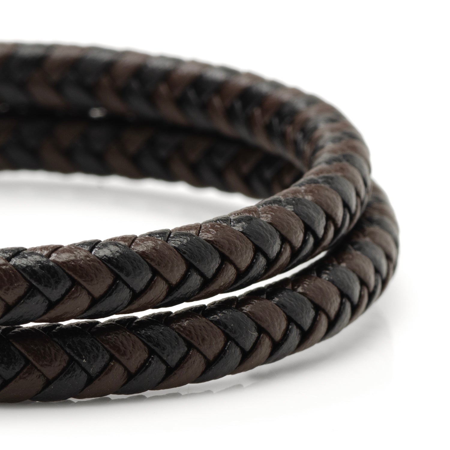 Black and Brown Braided Leather Bracelet with Gunmetal Stainless Steel Magnetic Clasp Image 4