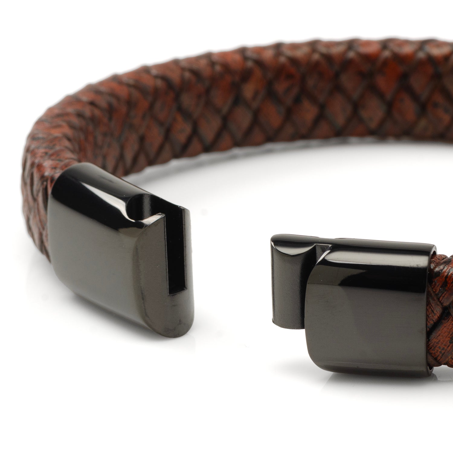 Red Brown Braided Leather Bracelet with Gunmetal Stainless Steel Magnetic Clasp Image 3