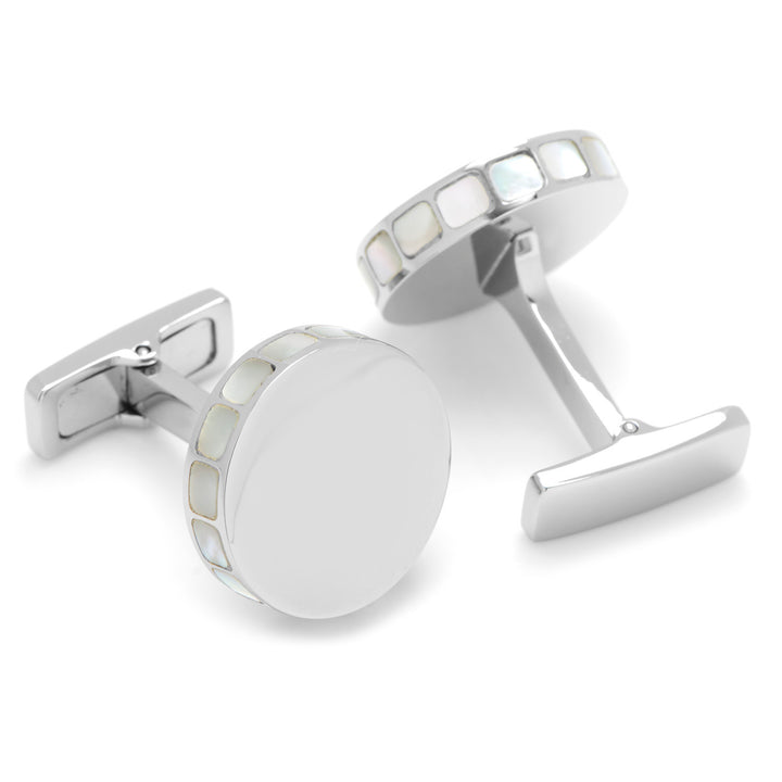 Stainless Steel Mother of Pearl Mosaic Engravable Cufflinks Image 2