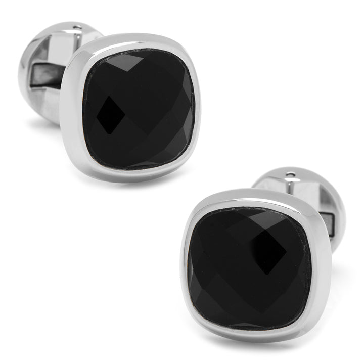 Faceted Onyx Cushion Stainless Steel Stud Set Image 5