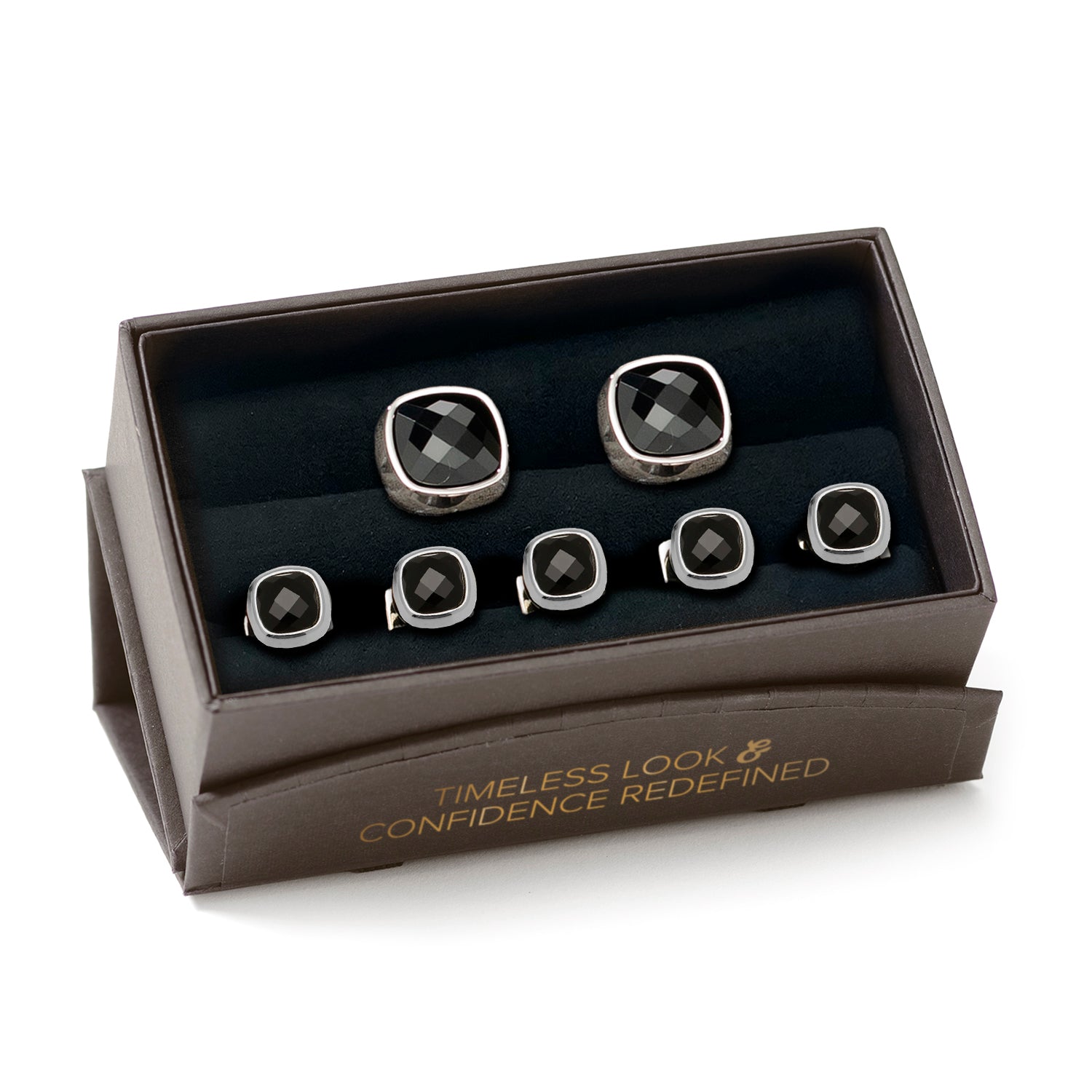 Faceted Onyx Cushion Stainless Steel 5-Stud Set Image 7