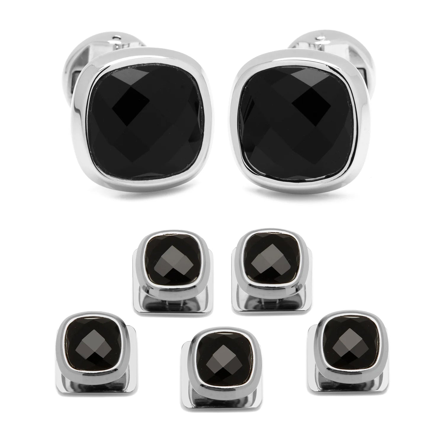 Faceted Onyx Cushion Stainless Steel 5-Stud Set Image 1