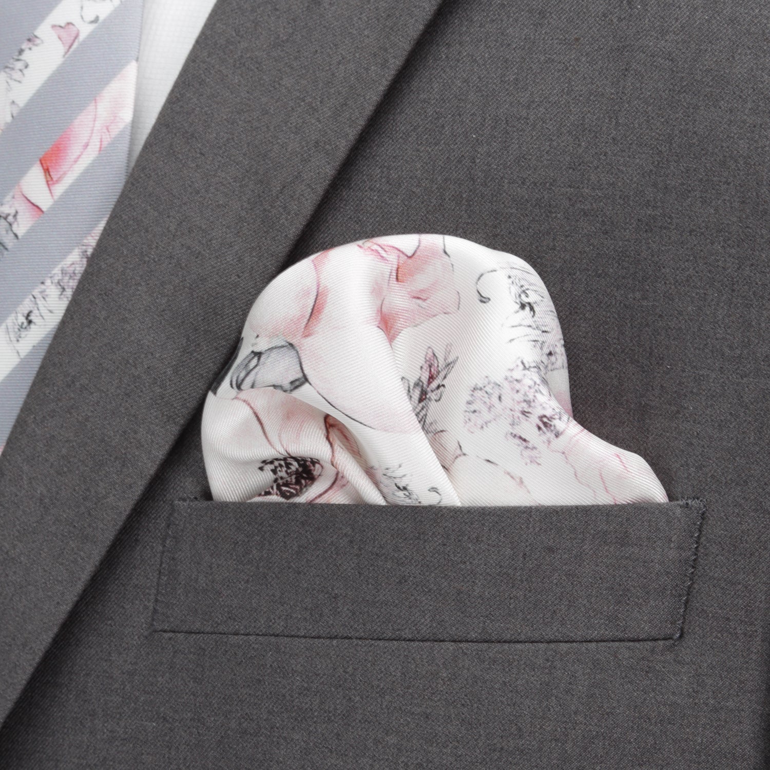 Painted Floral Gray Pocket Square
Image 4