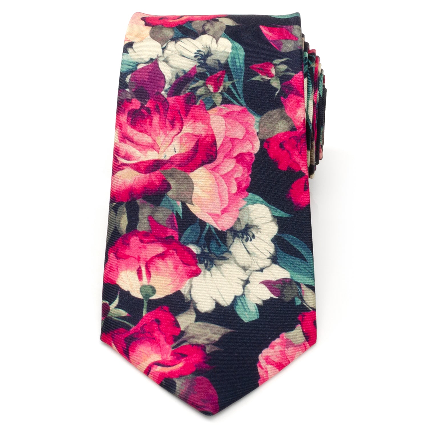 Painted Floral Navy Silk Men's Tie Image 3
