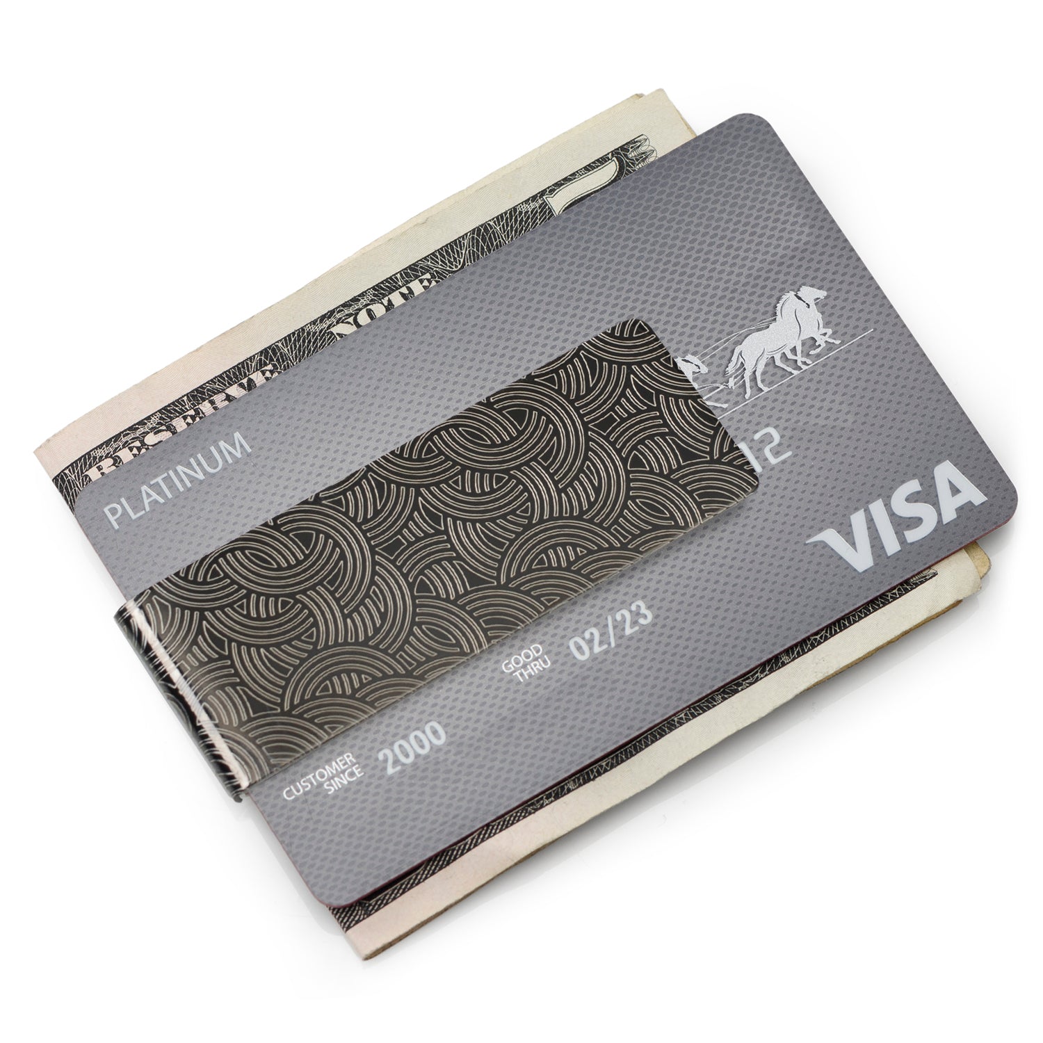 Geometric Stainless Steel Gunmetal Engraved Money Clip Image 7