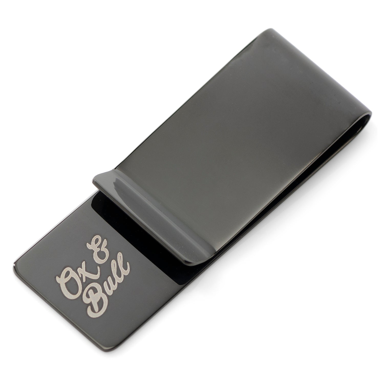 Geometric Stainless Steel Gunmetal Engraved Money Clip Image 9