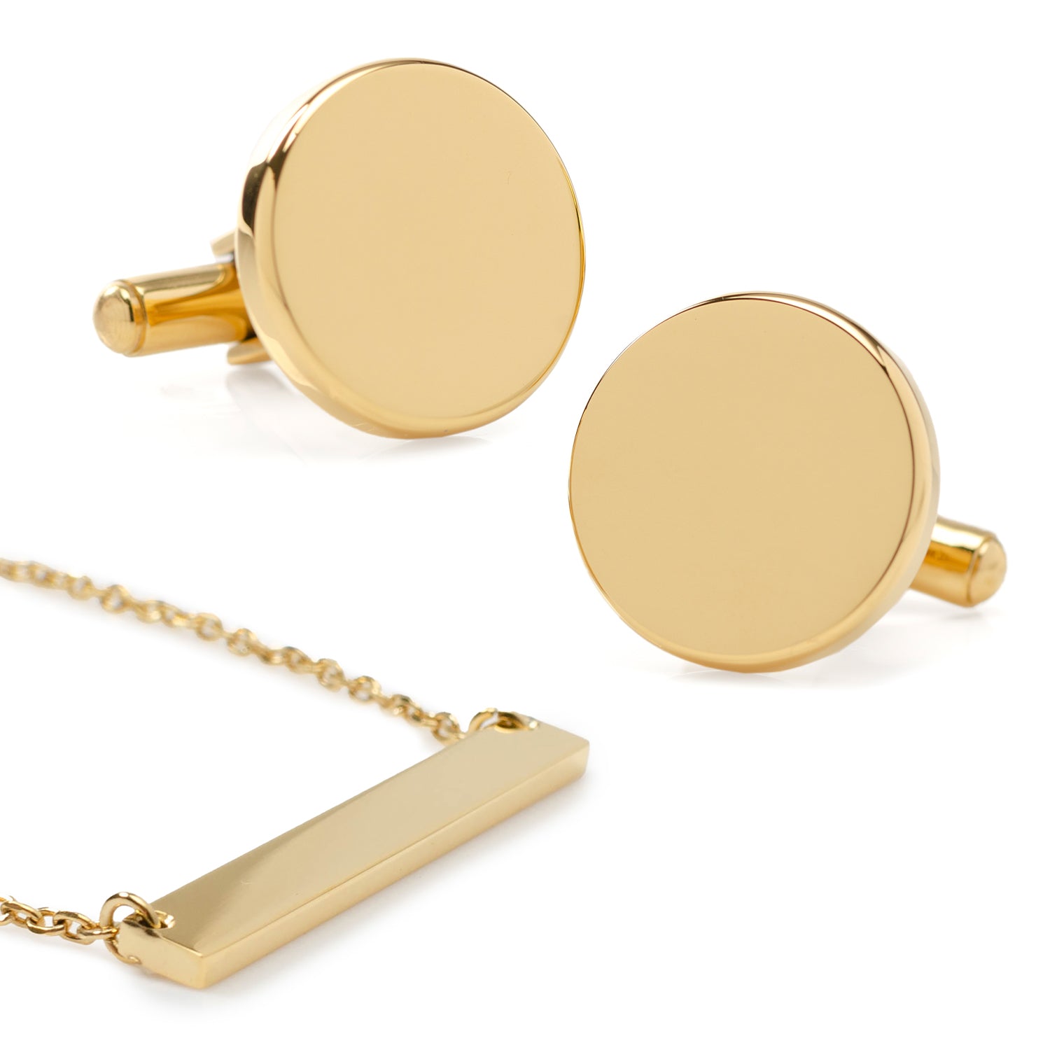 Stainless Steel Gold Engravable Bar Necklace and Cufflinks Gift Set Image 1