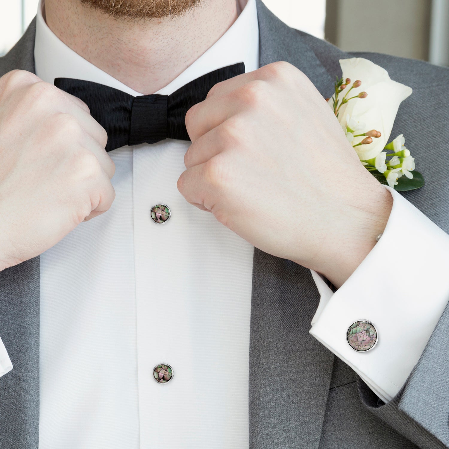 Mosaic Smoke Mother of Pearl Stud Set Image 2