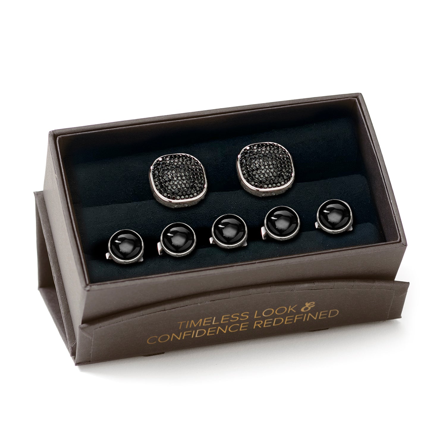 Mixed Pave Crystal and Onyx Stud Set Image 7