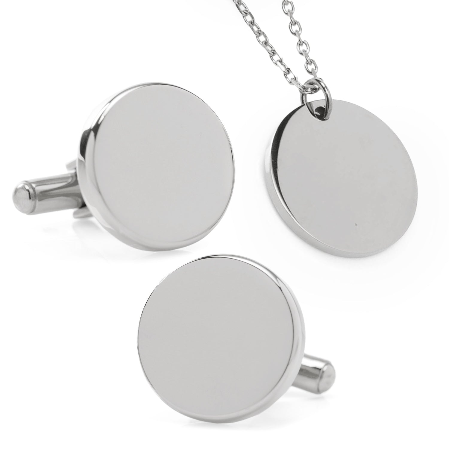 Stainless Steel Engravable Necklace and Cufflinks Gift Set Image 1