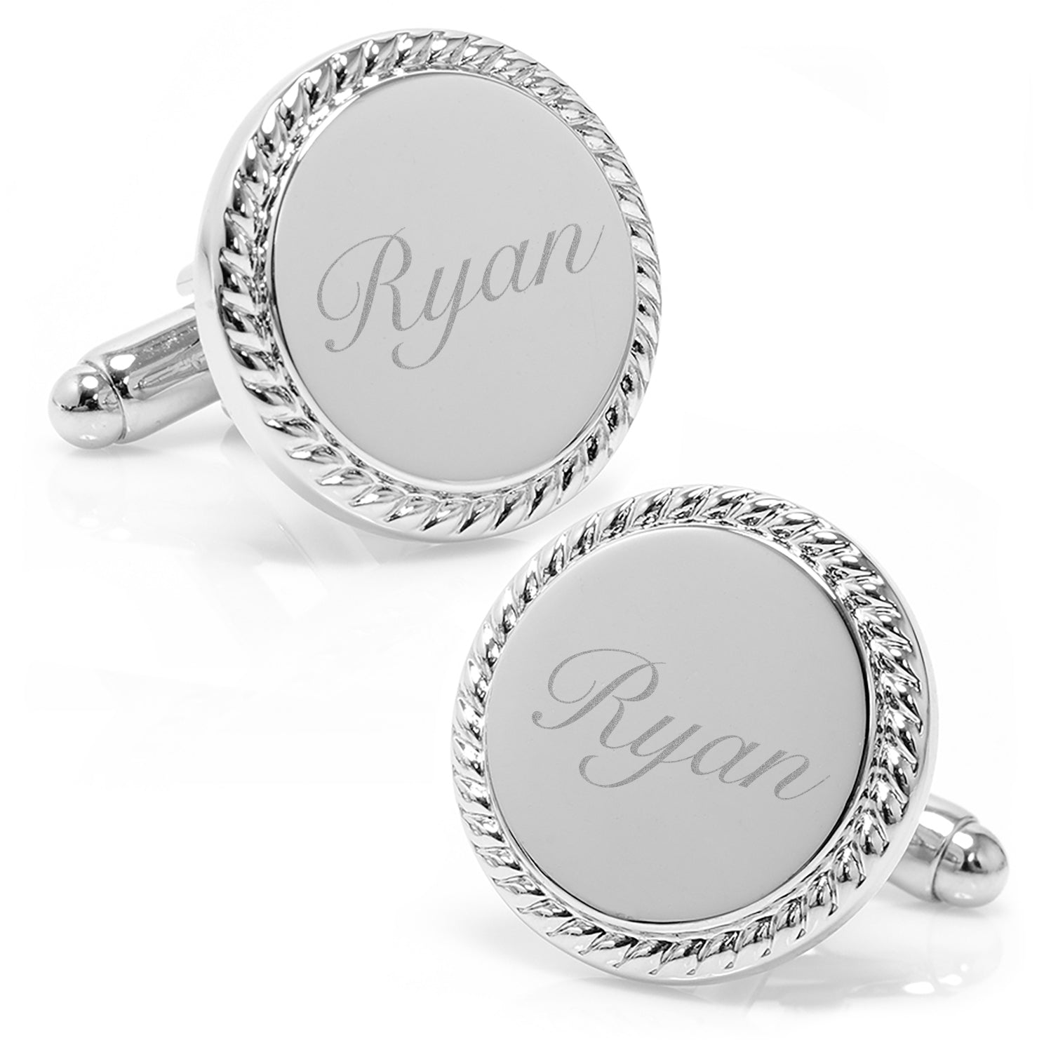 Stainless Steel Engravable Rope Border Edge Necklace and Cufflinks Gift Set Image 6