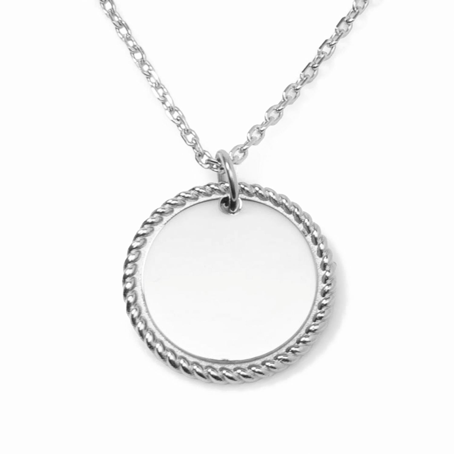 Stainless Steel Engravable Round Rope Edge Pendant Women's Box Chain Necklace Image 1
