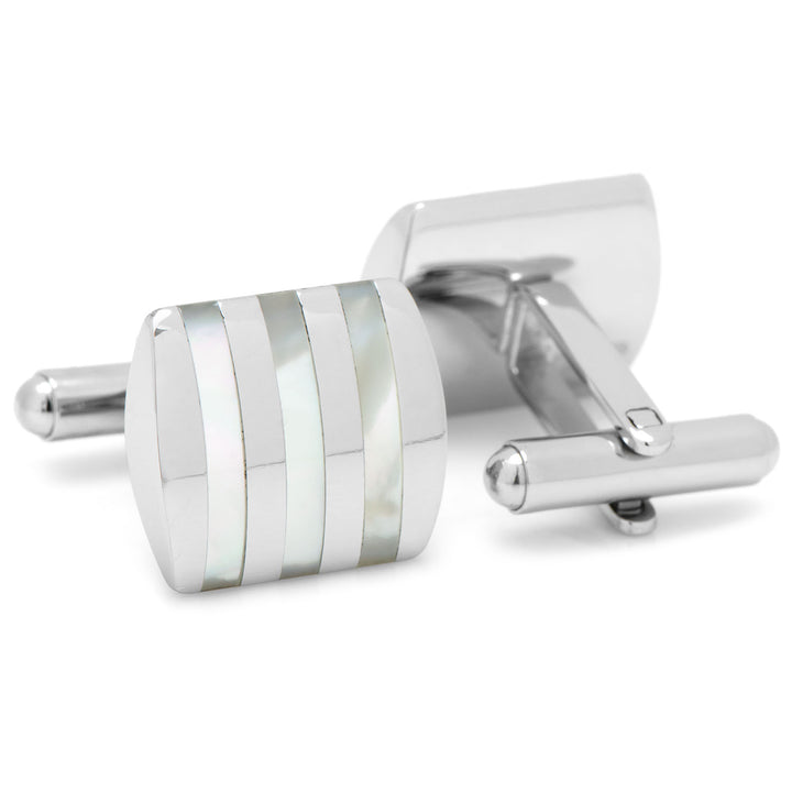 Stainless Steel Striped Mother of Pearl Cufflinks Image 2