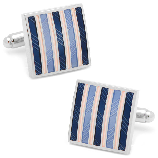 Pink and Navy Striped Square Cufflinks Image 1