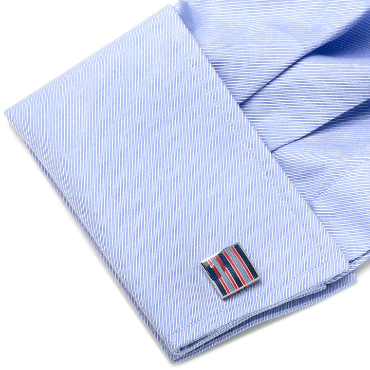 Red and Navy Striped Square Cufflinks Image 3