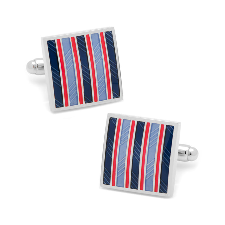 Red and Navy Striped Square Cufflinks Image 1