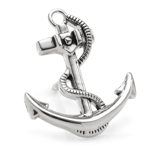 3D Anchor Sterling Silver Lapel Pin Image 1