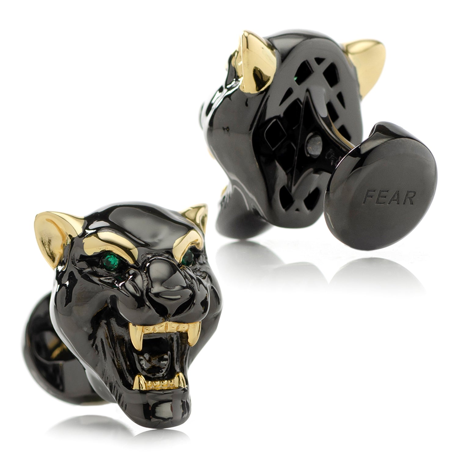 Sterling Silver Black and 14K Gold Vermeil Panther Cufflinks Image 2
