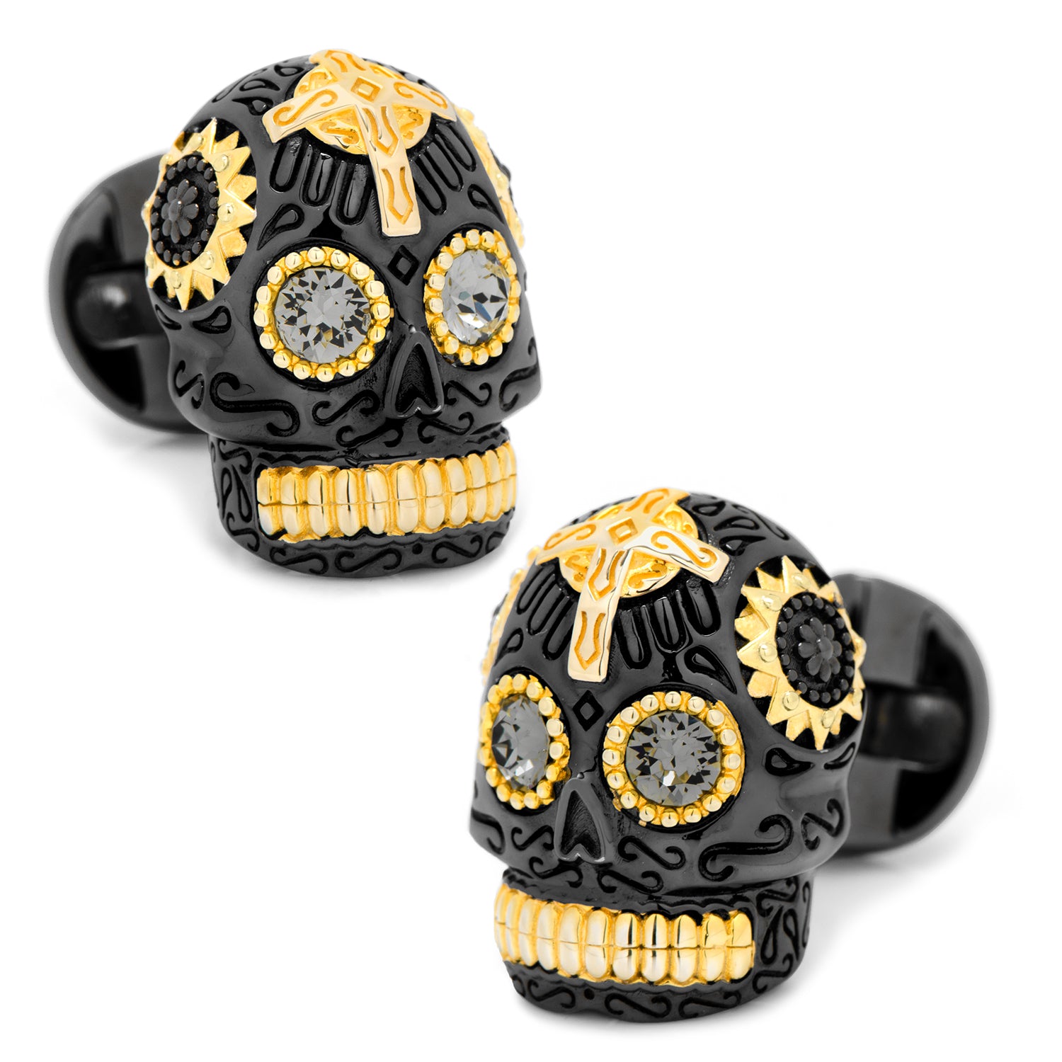 Sterling Silver Black and 18K Gold Vermeil Day of the Dead Skull Cufflinks Image 1