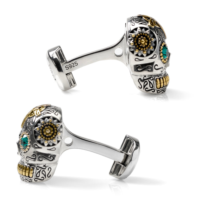 Sterling Silver and Gold Day of the Dead Skull Cufflinks Image 4