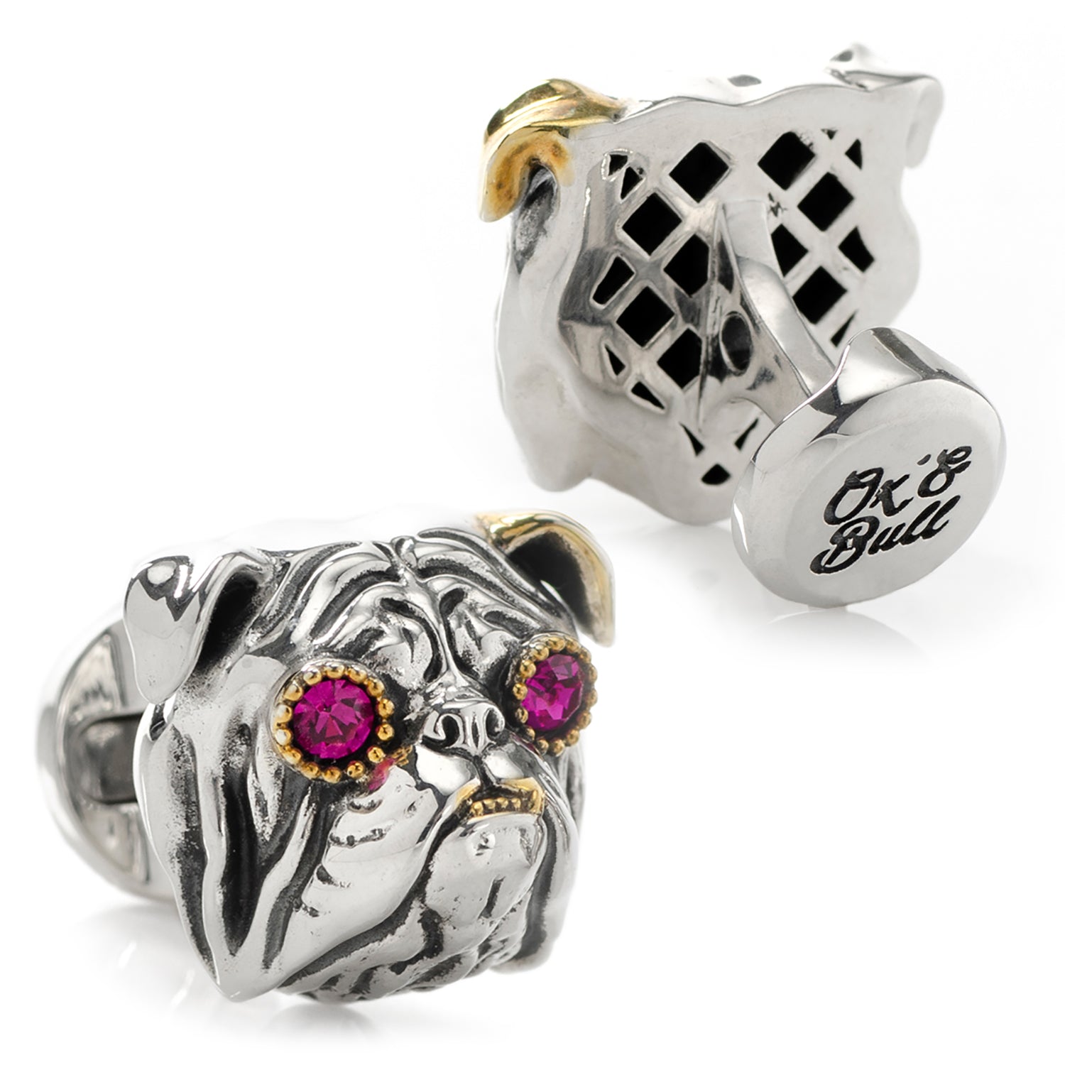 Sterling Silver with 14k Gold Vermeil Accent English Bulldog Cufflinks Image 2