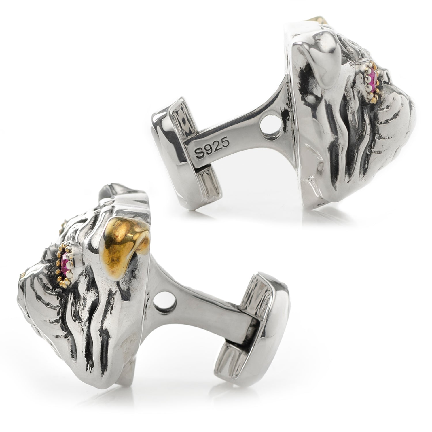 Sterling Silver with 14k Gold Vermeil Accent English Bulldog Cufflinks Image 3