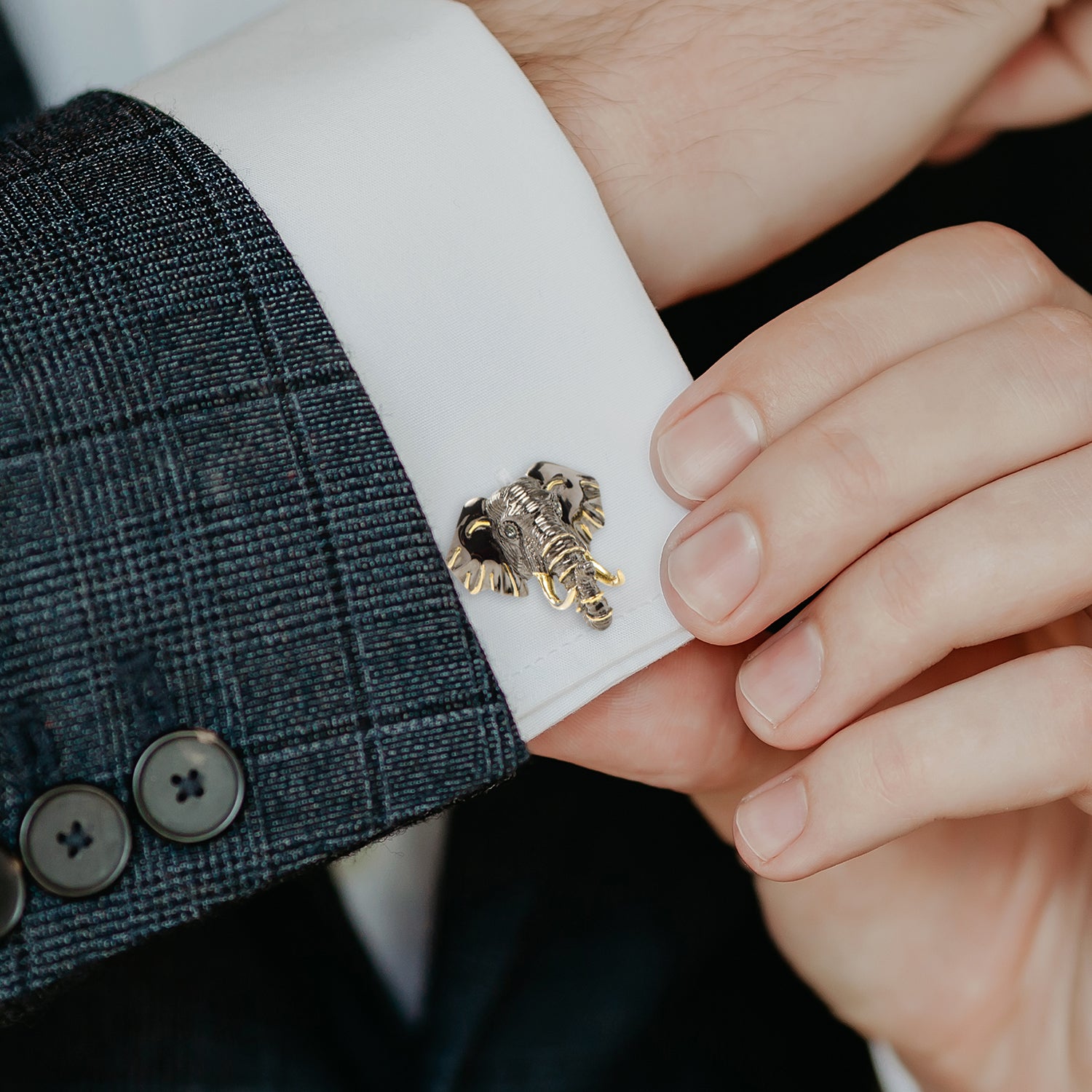 Sterling Silver and 14K Gold Vermeil Elephant Cufflinks Image 5