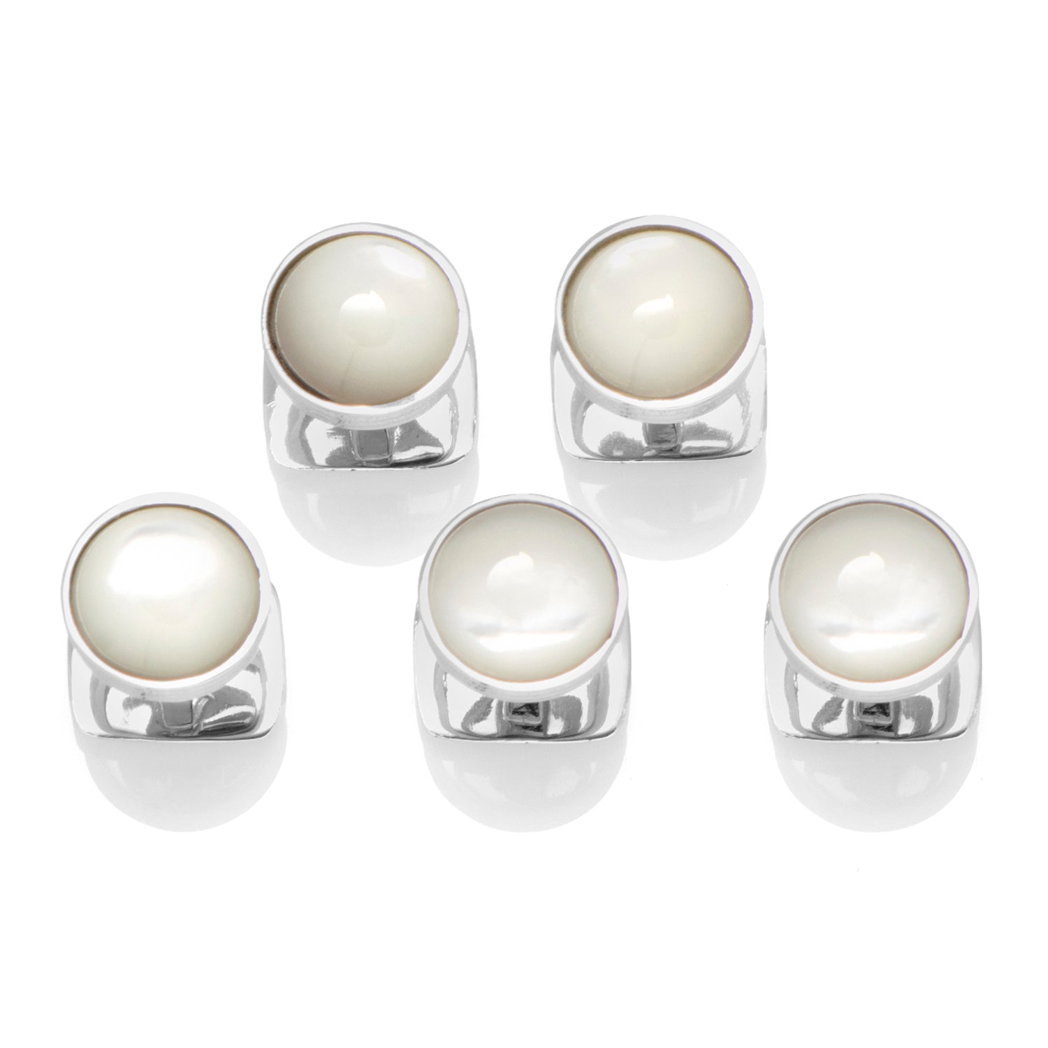 Sterling Silver Ribbed Mother of Pearl Studs Image 1
