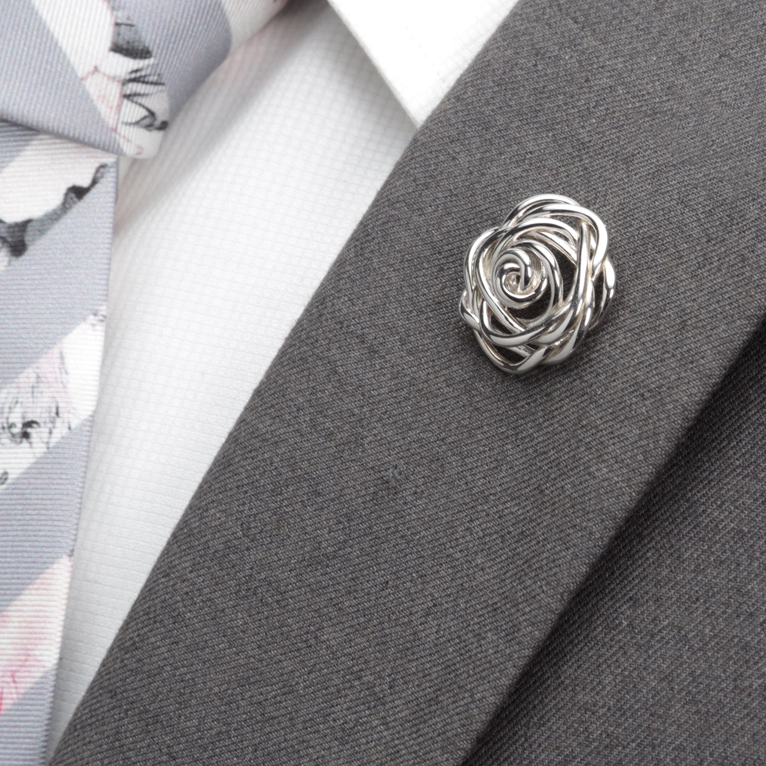 Sterling Silver Rhodium Plated Rose Lapel Pin
Image 3