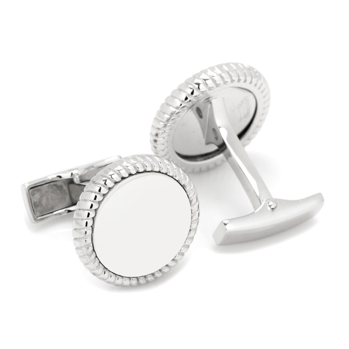 Sterling Silver Rope Border Engravable Round Cufflinks Image 2