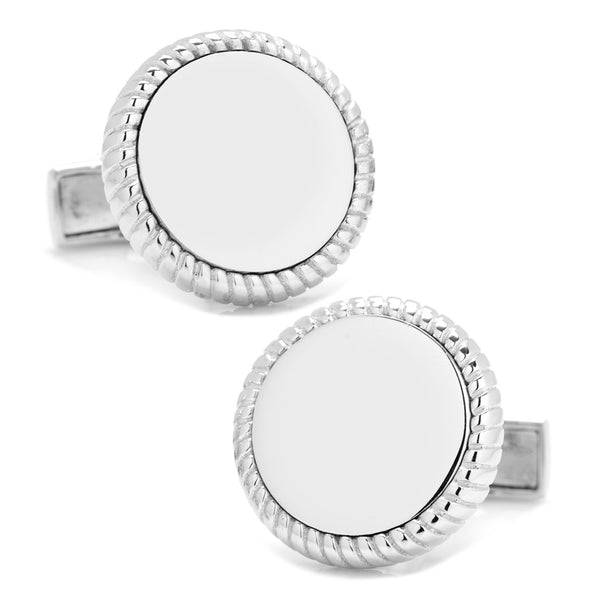 Sterling Silver Rope Border Engravable Round Cufflinks Image 1