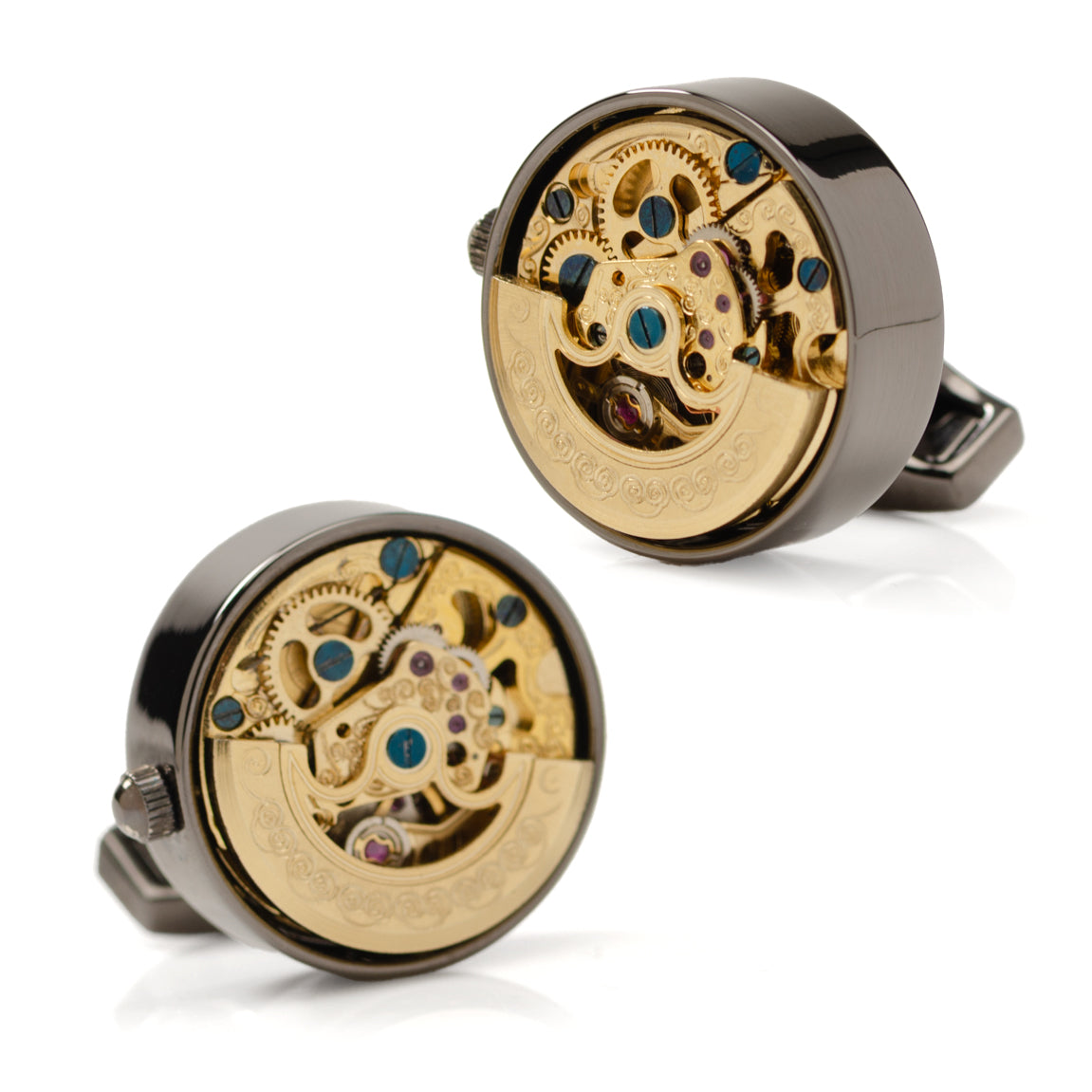 Gunmetal and Gold Kinetic Watch Movement Cufflinks Image 1