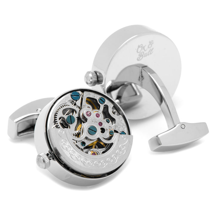 Stainless Steel Silver Kinetic Watch Movement Cufflinks Image 3