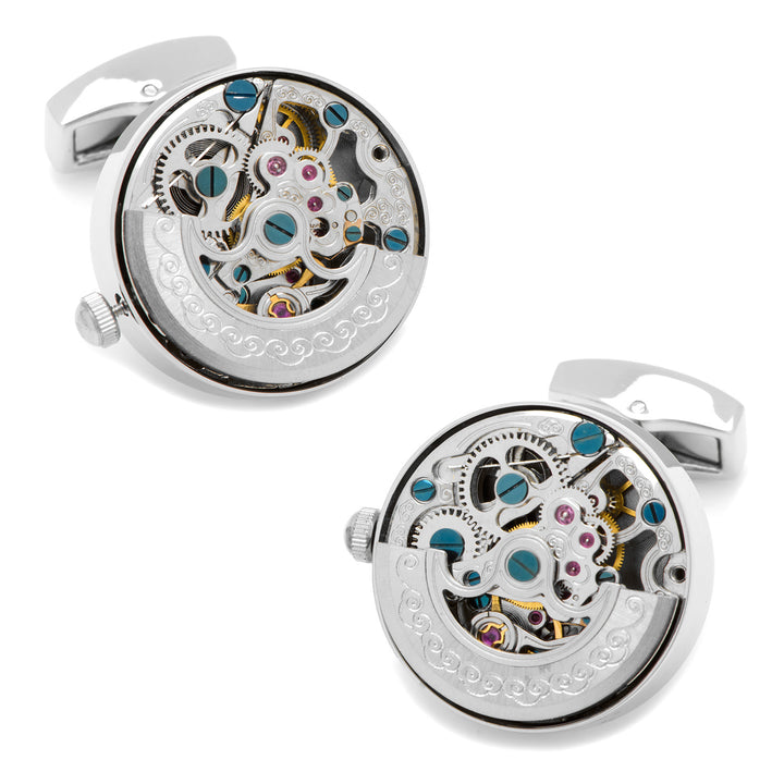 Stainless Steel Silver Kinetic Watch Movement Cufflinks Image 4