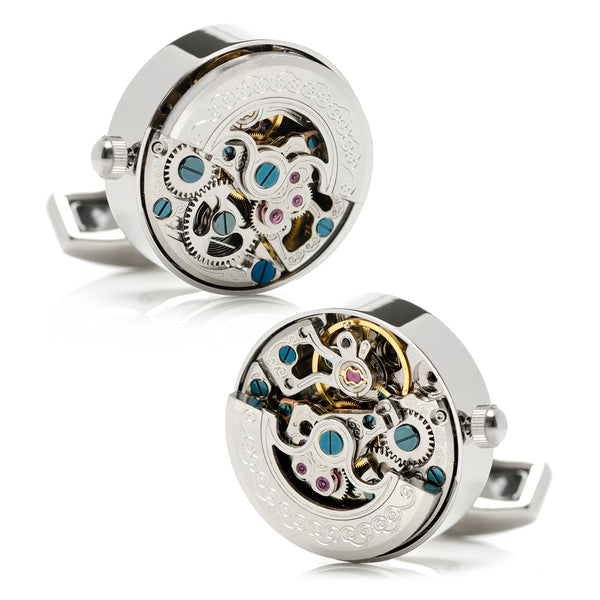 Stainless Steel Silver Kinetic Watch Movement Cufflinks Image 1