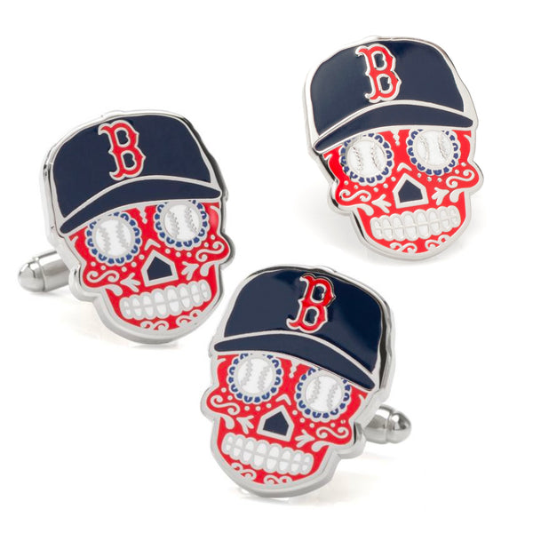 Boston Red Sox Sugar Skull Cufflinks & Lapel Pin Gift Set Image 1