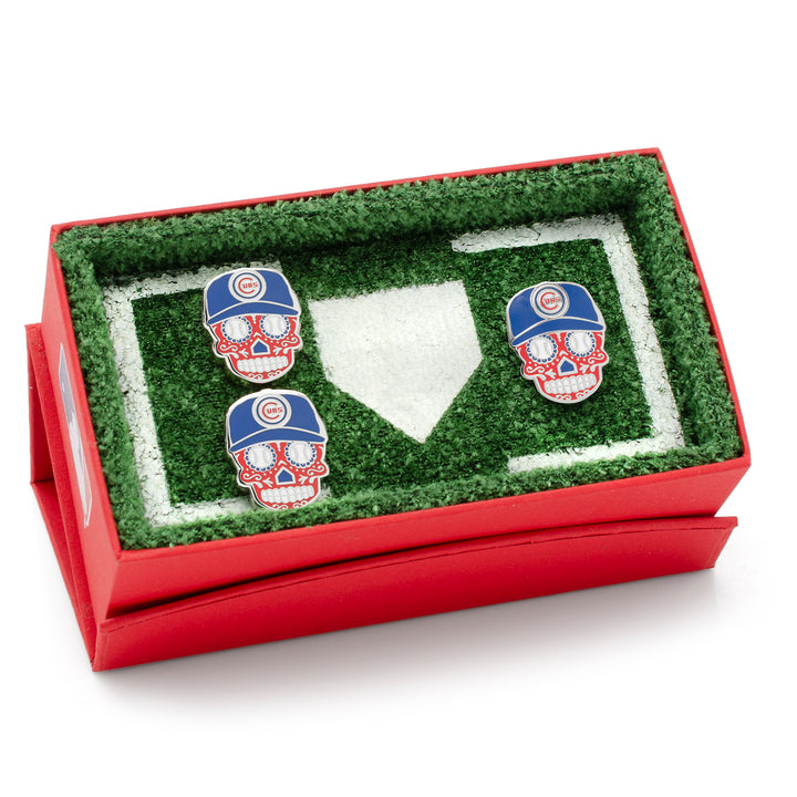 Chicago Cubs Sugar Skull Cufflinks & Lapel Pin Gift Set Image 2